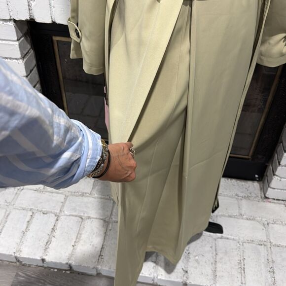 AVEC LES FILLES Women Trench Coat Long Maxi Khaki Tan Green Large Belted - Picture 9 of 16